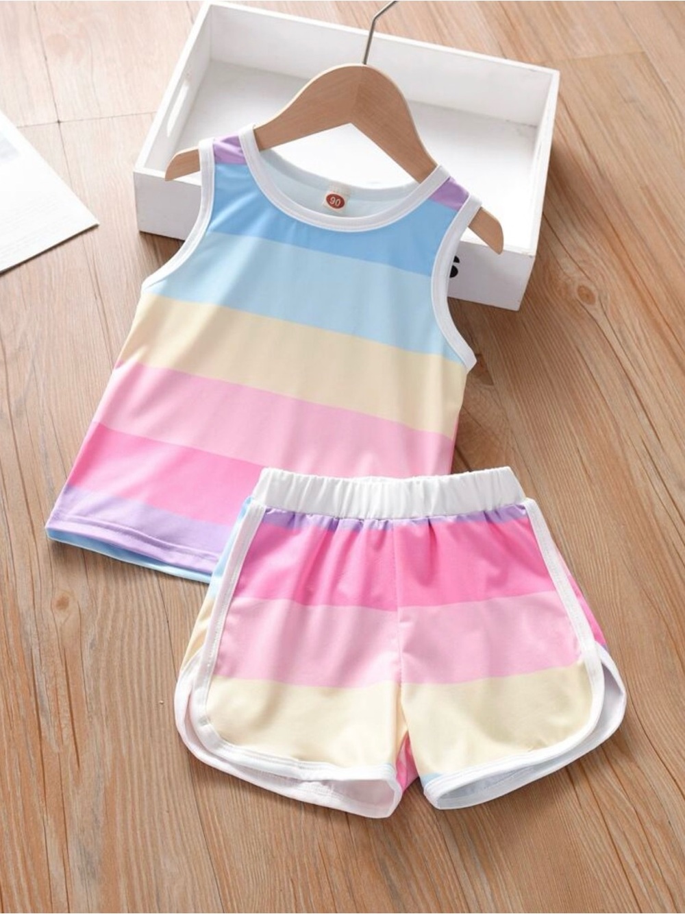 🔥5/$25🔥 New SHEIN Rainbow Striped Tank Top & Shorts Set Size Girls 4T